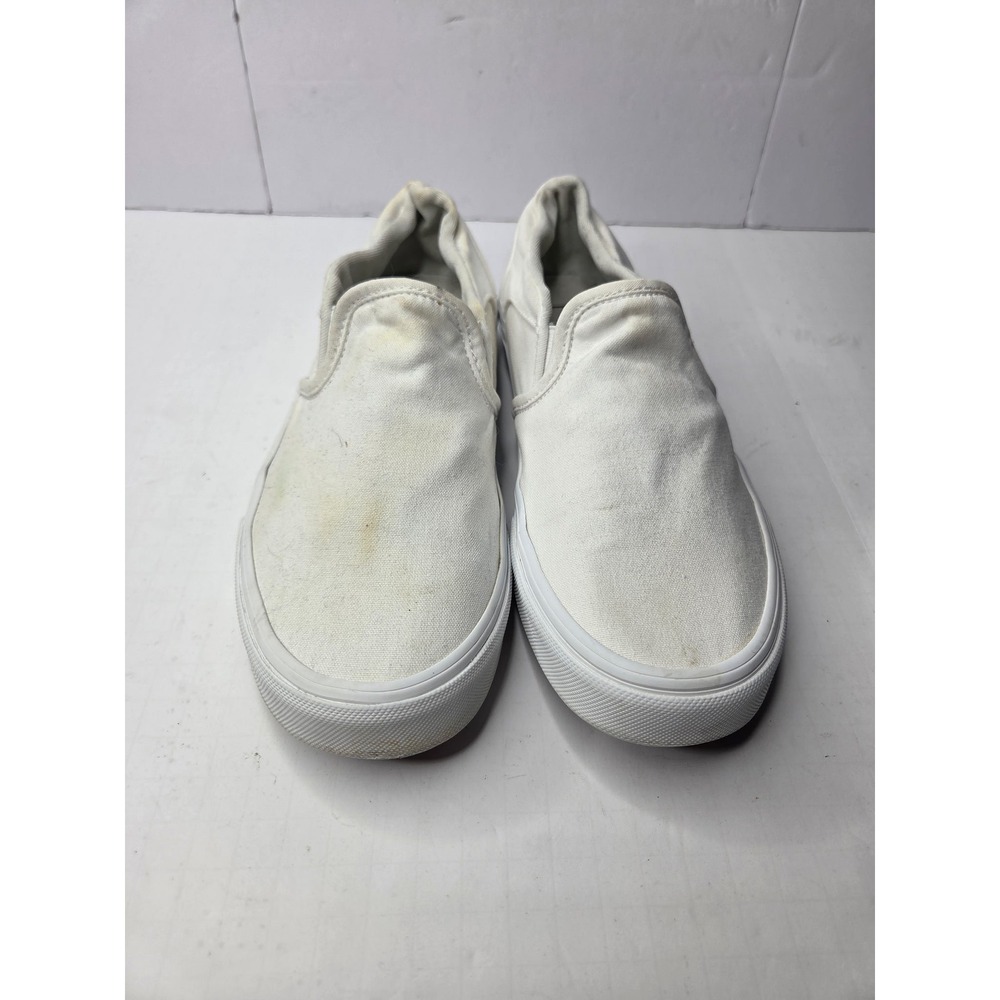 Vans Classic Slip-On White Canvas Low Top Skate Shoes Mens 7.5 Womens 9